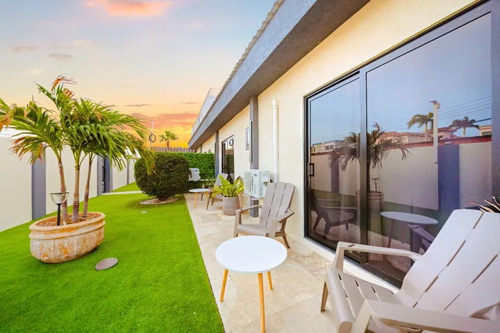 Sunset over private outdoor seating area